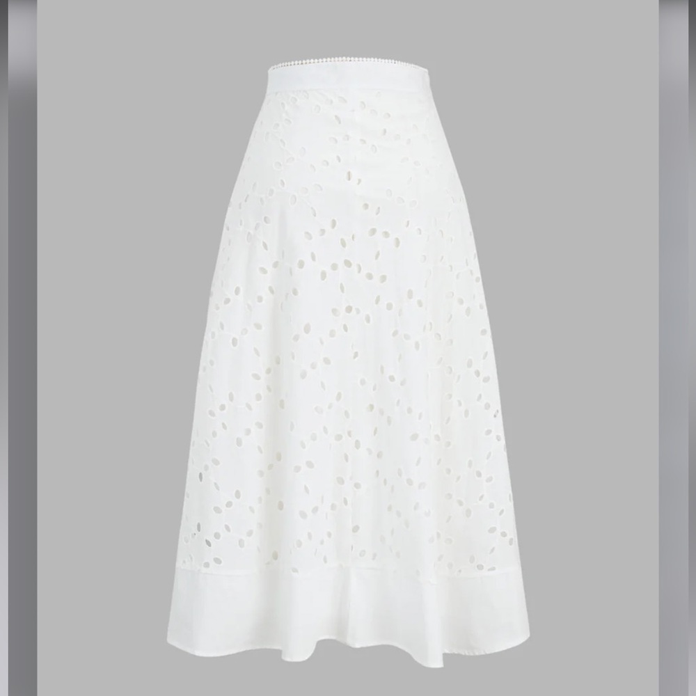 Commense Eyelet Cotton Zippered Embroidered  A-Line Midi Skirt Sz Small